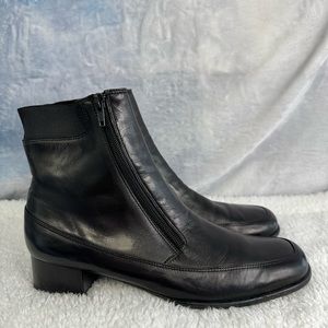 Ros Hommerson Rio Ankle Boots Black Calf Leather Double Front Zipper Sz. 10s